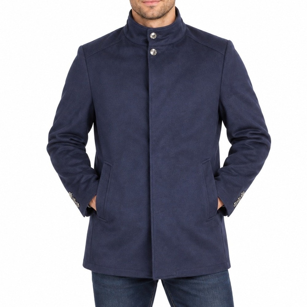 SHENNUODA Pea Coat Men XXL Navy Blue Stand Collar Wool Removable Lining Overcoat